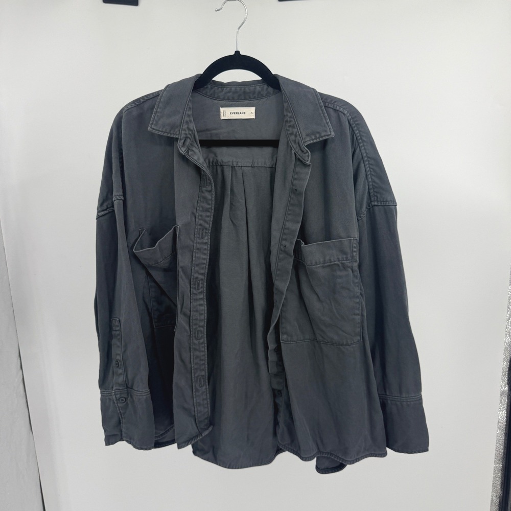 Everlane Tencel Boxy Long Sleeve Shirt Iron Charcoal Grey Button Down XL Slouchy